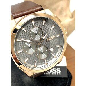 Hugo Boss Men's Watch 1513882 Grandmaster Quartz Brown Dial Leather Band 46mm